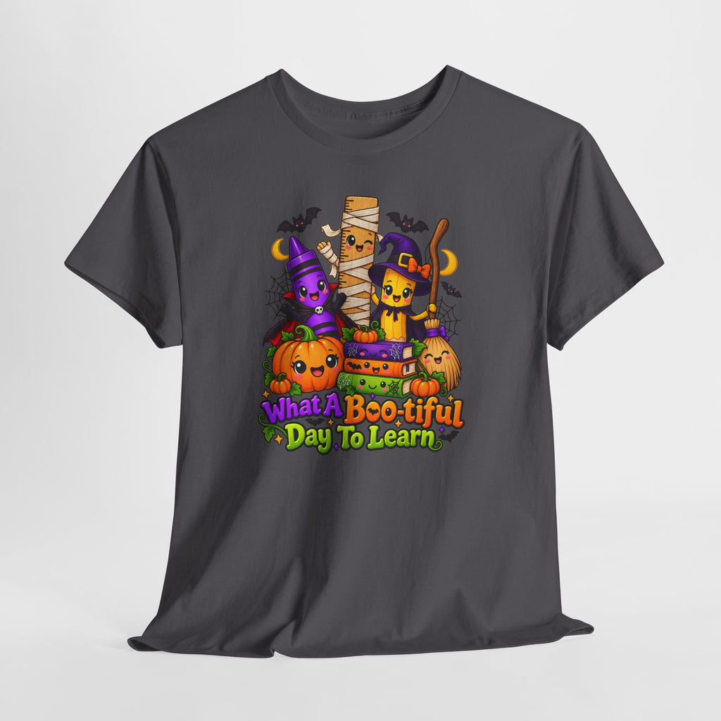 Halloween Teacher Tee — "What A Boo-tiful Day To Learn" Kids' Classroom Shirt