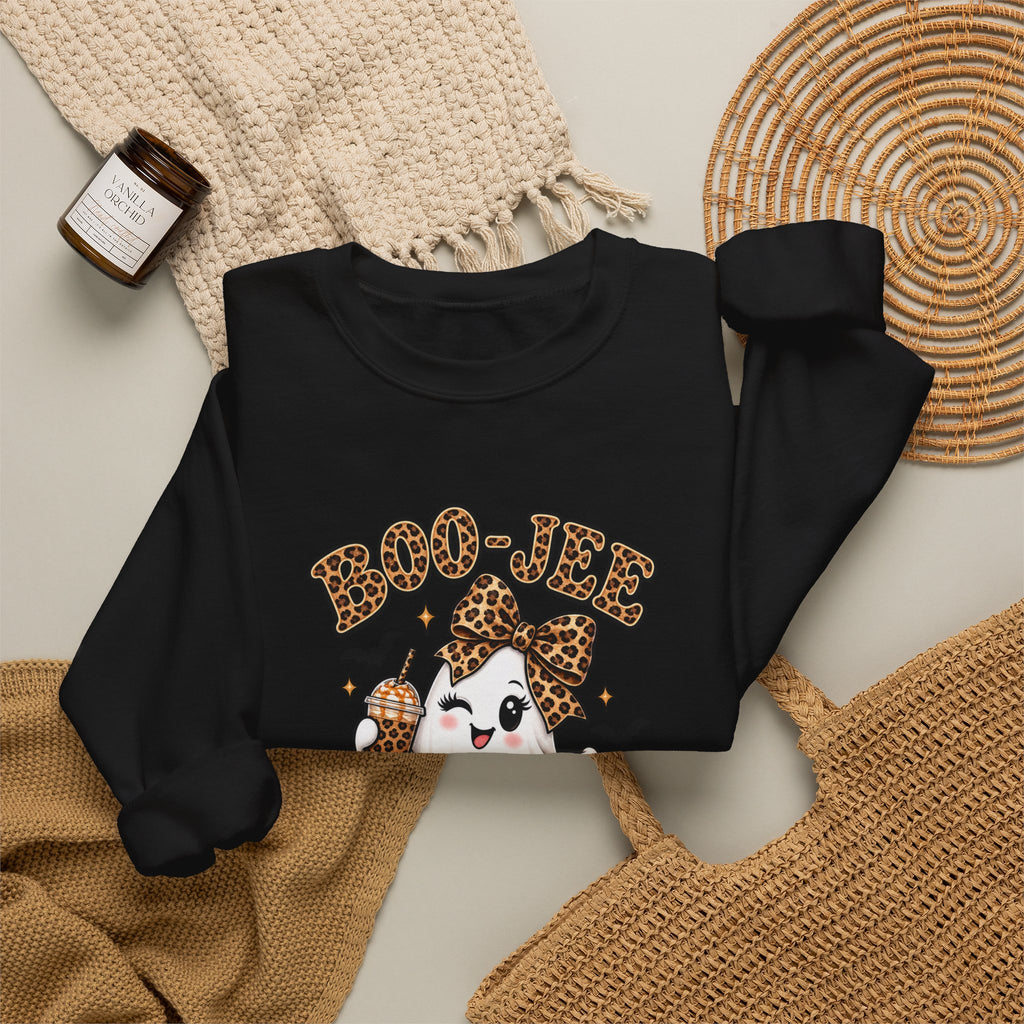 Boo-tiful Leopard Ghost Sweatshirt — Cute Halloween Graphic Crewneck
