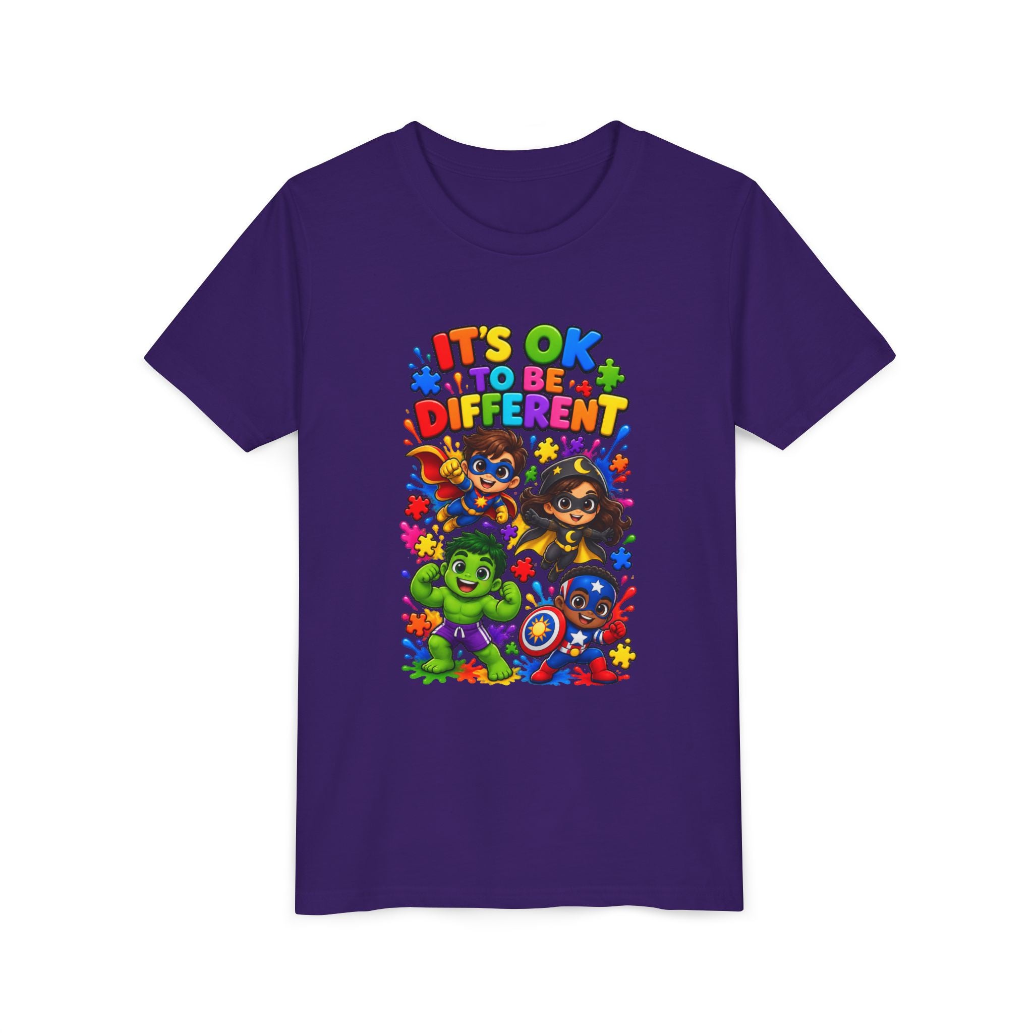 Kids T-Shirt — "It's OK to Be Different" Colorful Superhero Diversity Tee