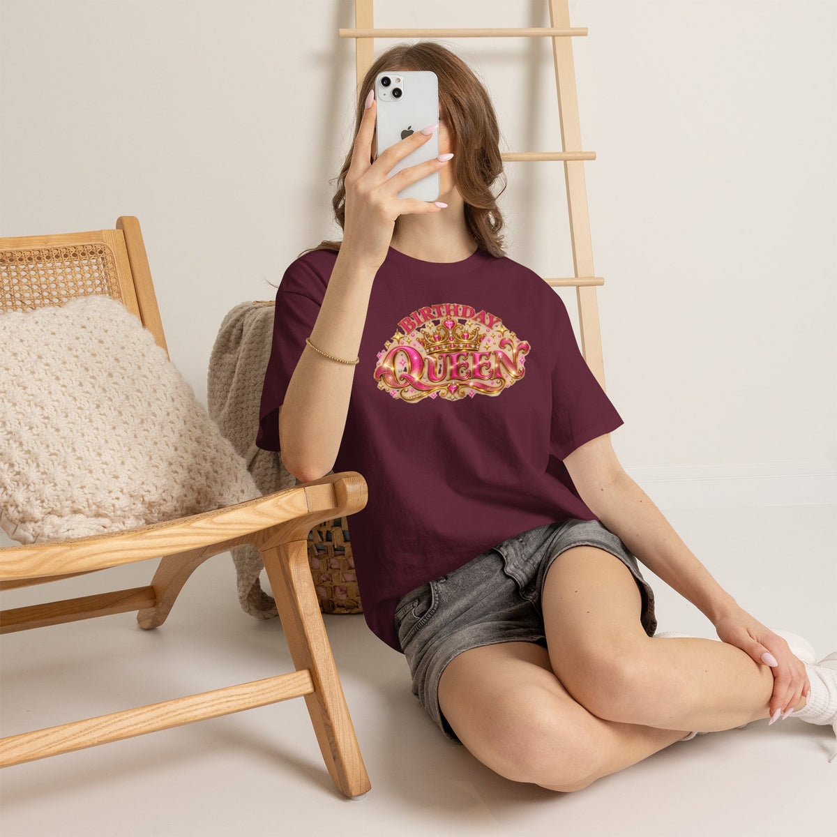 Birthday Queen Graphic T-Shirt | Pink & Gold Crown