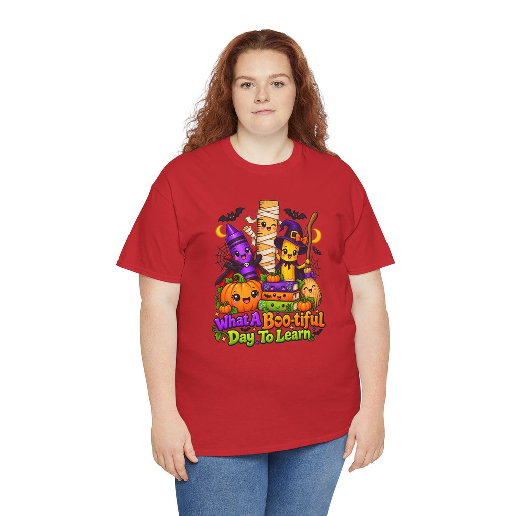 Halloween Teacher Tee — "What A Boo-tiful Day To Learn" Kids' Classroom Shirt