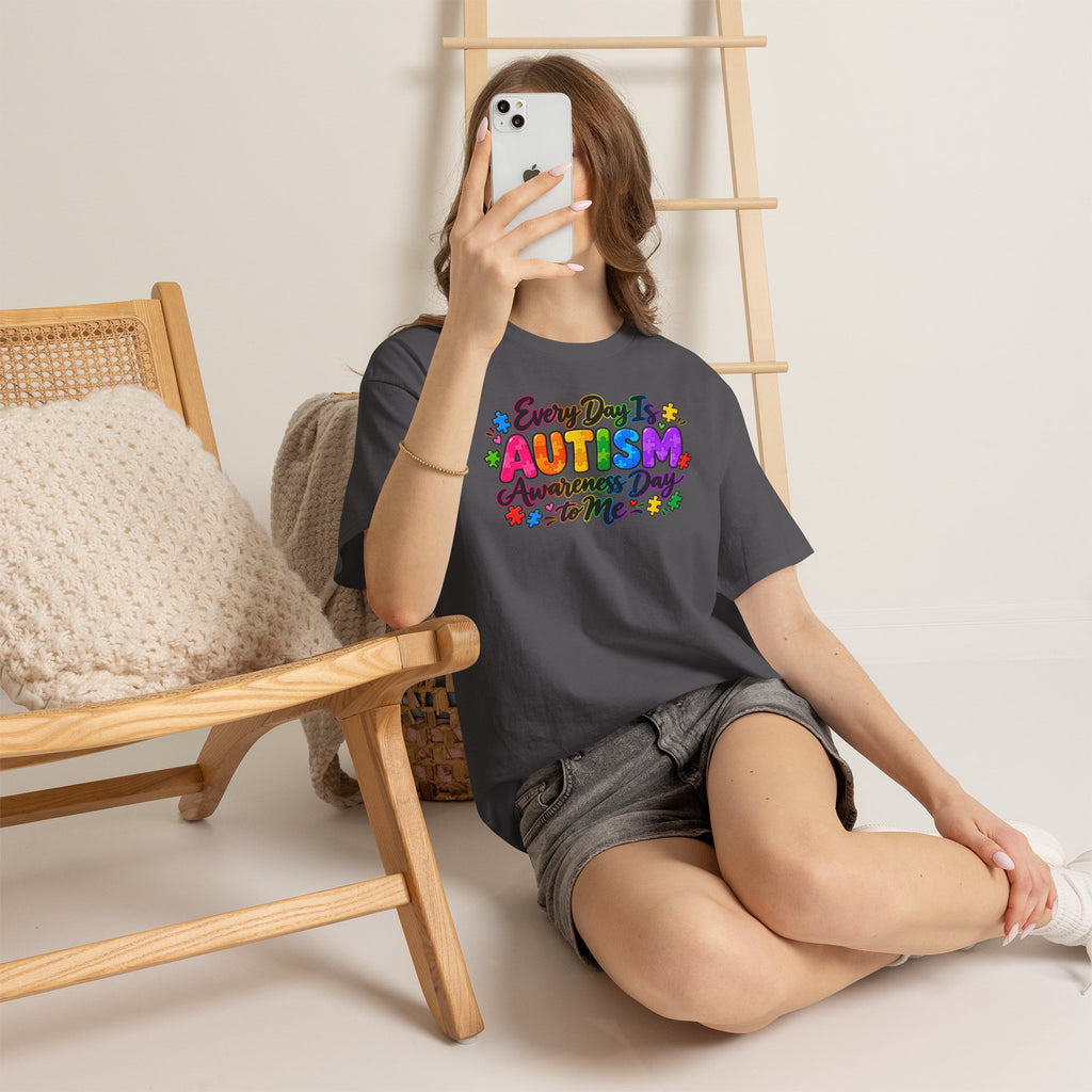Autism Awareness T-Shirt — "Every Day Is Autism Awareness Day to Me" Colorful Puzzle Tee