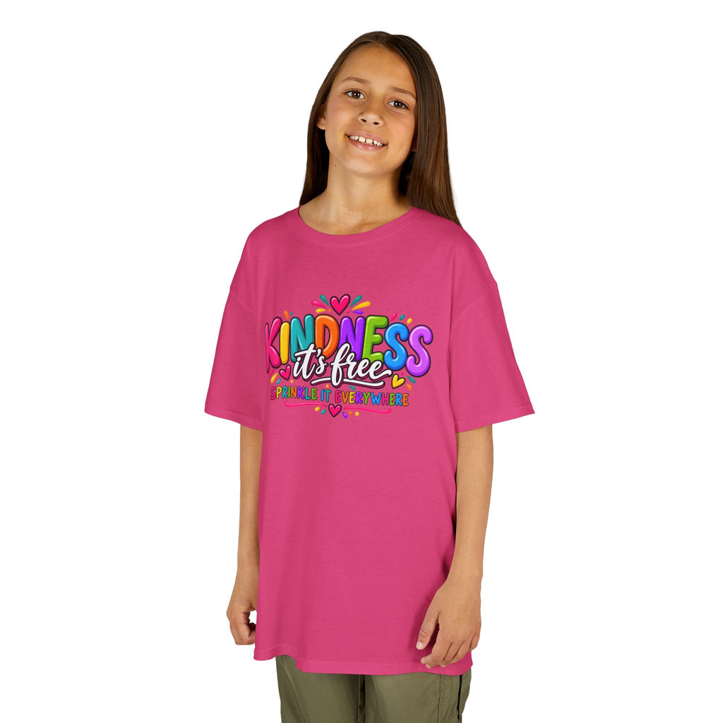 Kids Tee — "Kindness Is Free" Colorful Rainbow Graphic