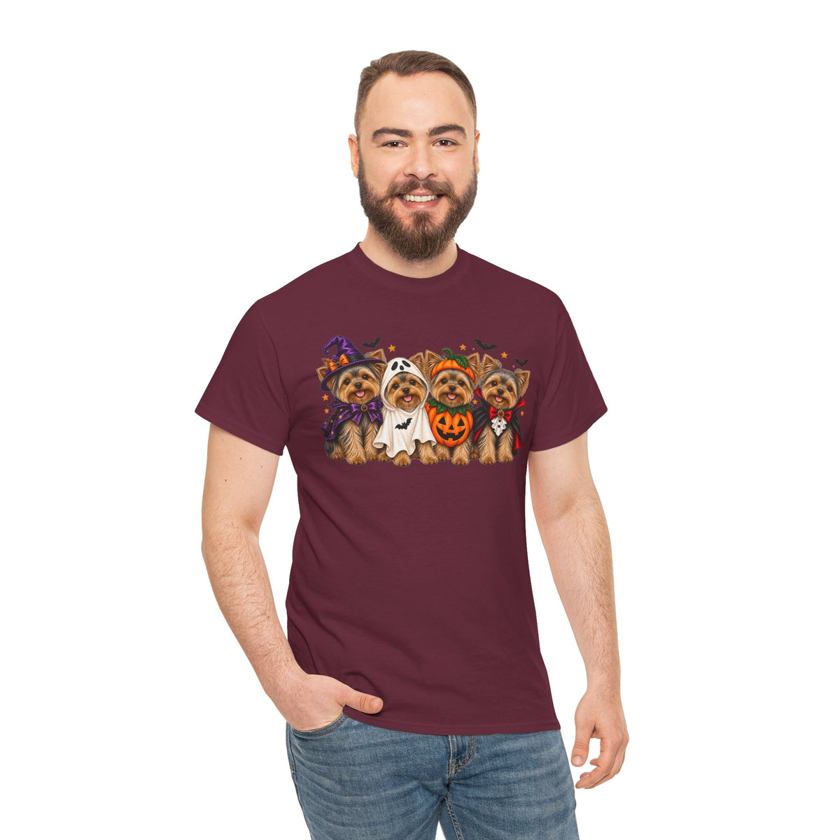 Halloween Yorkie T-Shirt — Cute Yorkies in Costumes (Pumpkin, Ghost, Witch, Vampire)