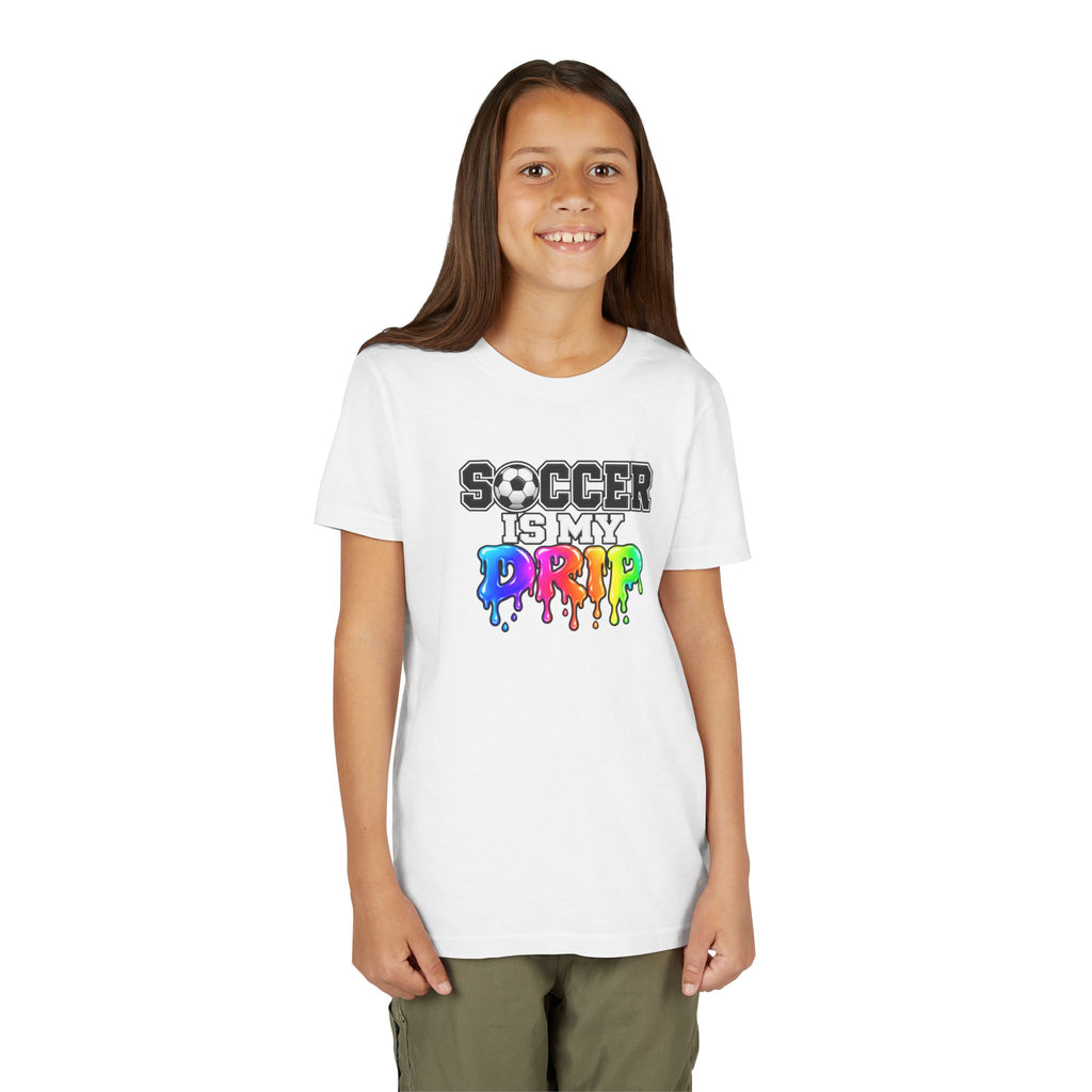 Youth Tee — "Soccer Is My Drip" Colorful Drip Soccer Graphic