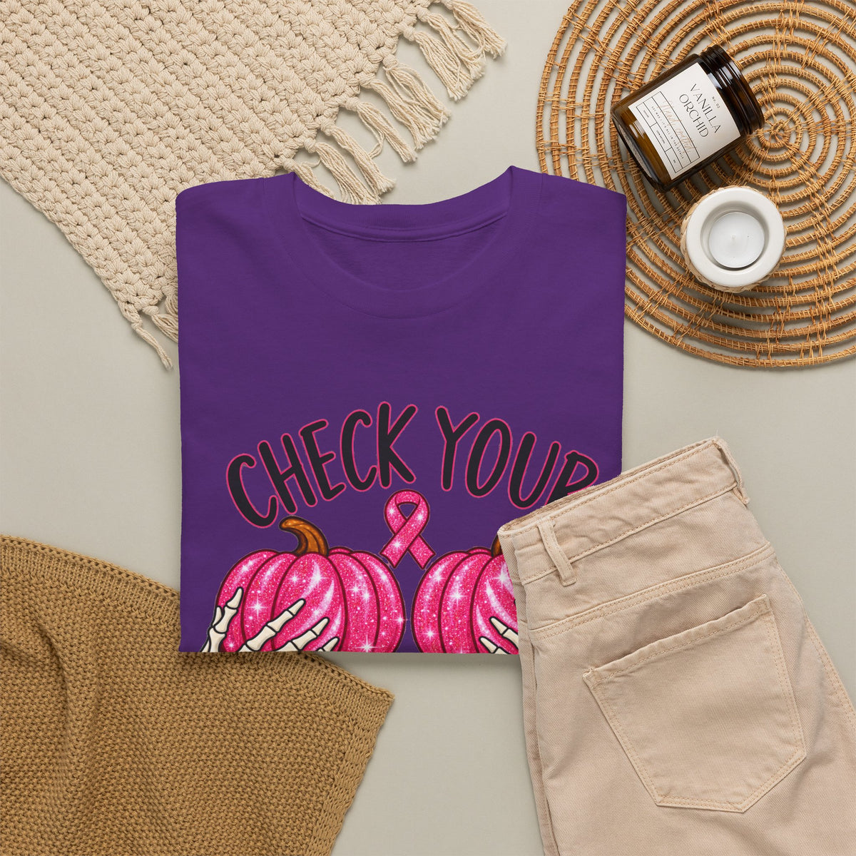 Breast Cancer Awareness T-Shirt — "Check Your Pumpkins for Lumps" Pink Ribbon Tee