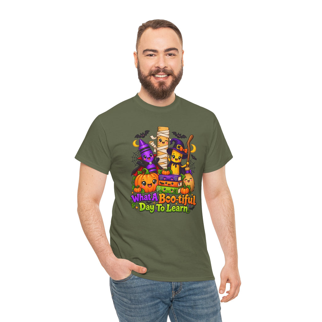 Halloween Teacher Tee — "What A Boo-tiful Day To Learn" Kids' Classroom Shirt