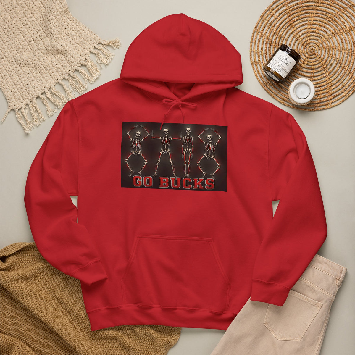 Go Bucks Hoodie — Vintage Red Deer Antlers Graphic Hooded Sweatshirt