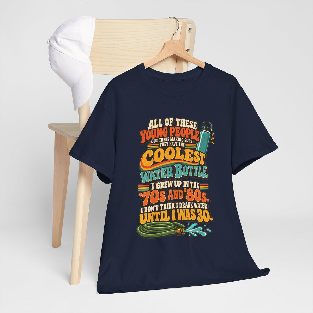 Retro 70s-80s Funny Water Bottle Tee — "Coolest Water Bottle" Graphic T-Shirt