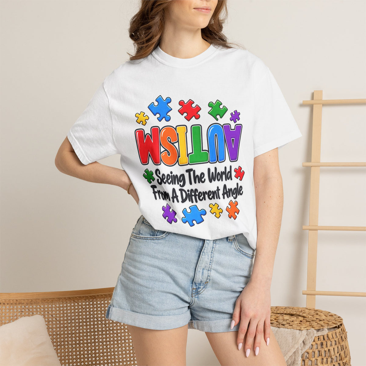 Autism Awareness T-Shirt — "Seeing the World From a Different Angle" Puzzle Design
