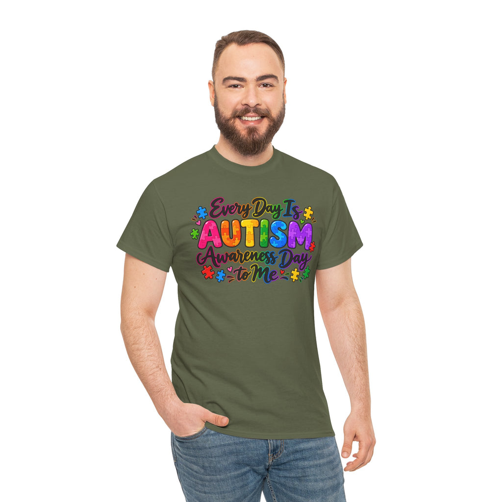 Autism Awareness T-Shirt — "Every Day Is Autism Awareness Day to Me" Colorful Puzzle Tee
