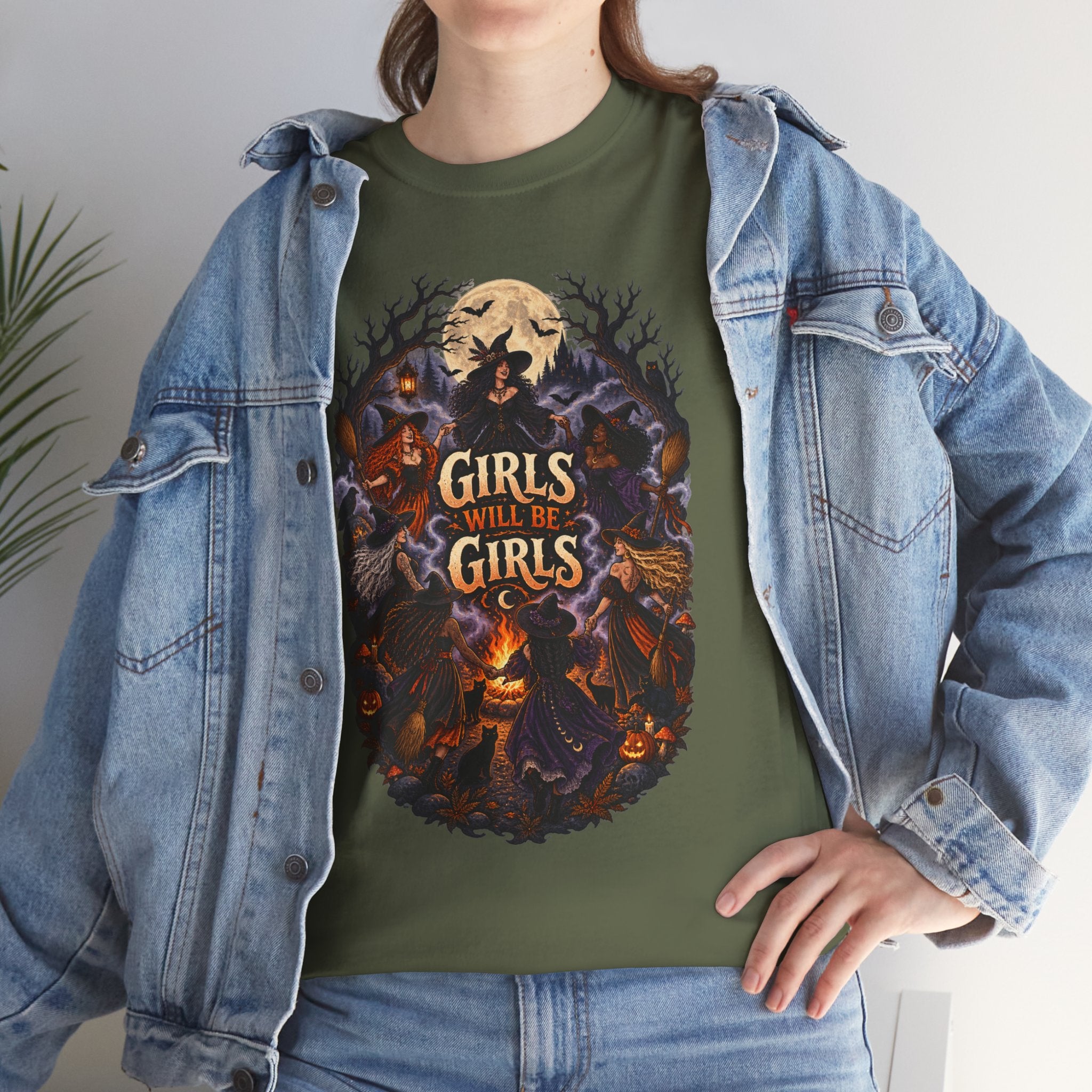 Girls Will Be Girls T-Shirt — Witchy Campfire Illustration Tee