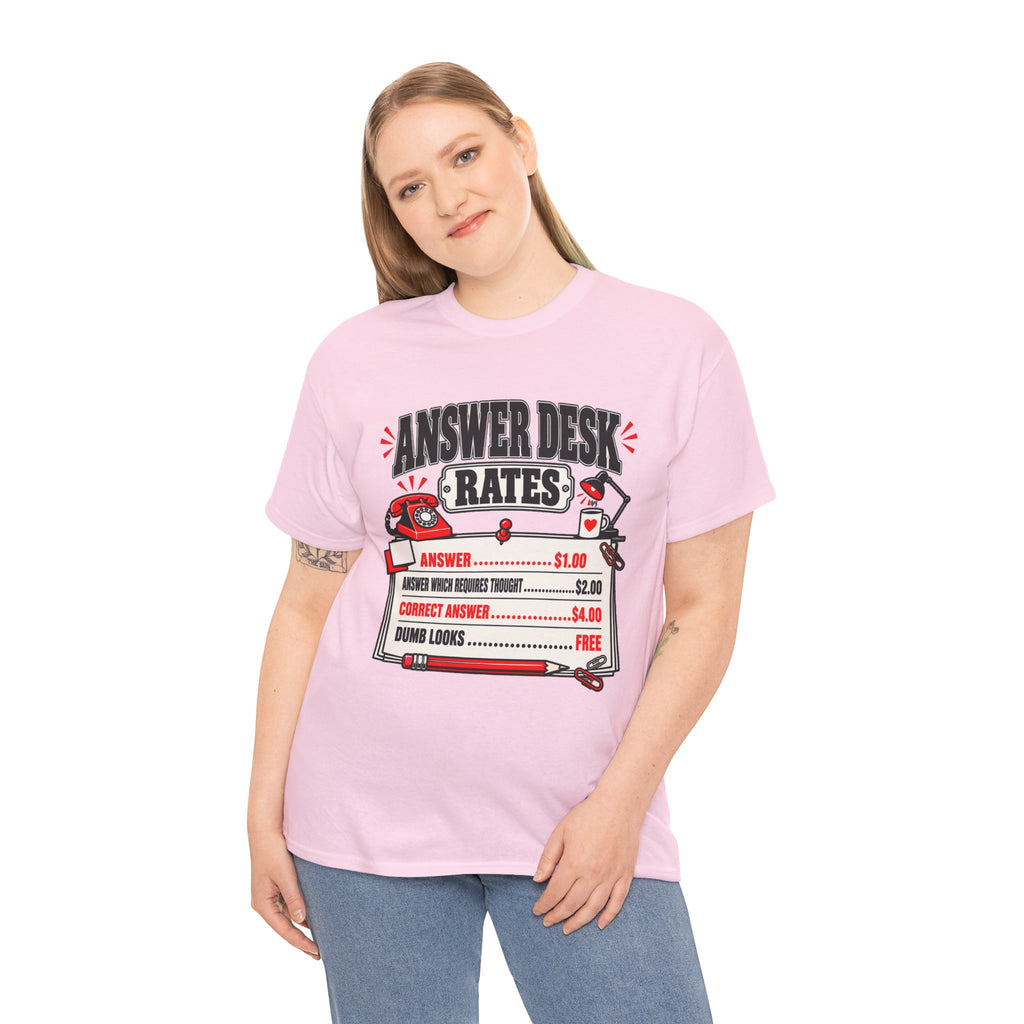 Answer Desk Rates T-Shirt — Funny Help Desk IT Support Tee ("Answer 1.00, Correct Answer 4.00")