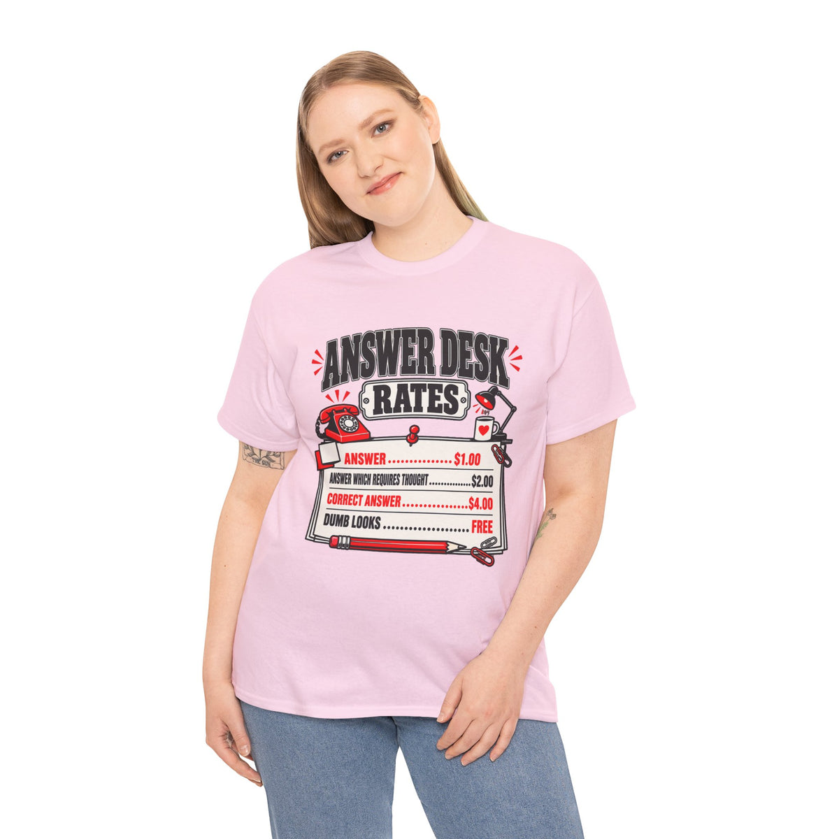 Answer Desk Rates T-Shirt — Funny Help Desk IT Support Tee ("Answer 1.00, Correct Answer 4.00")