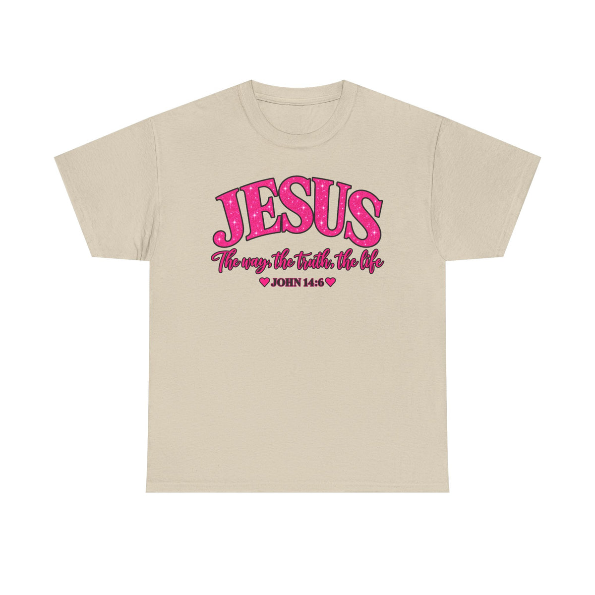 Christian T-Shirt — "JESUS The way, the truth, the life" (John 14:6) Pink Vintage Script