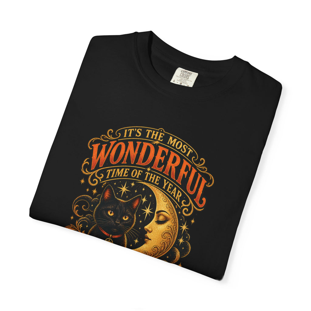 T-Shirt — "It's the Most Wonderful Time of the Year" Halloween Black Cat & Pumpkin
