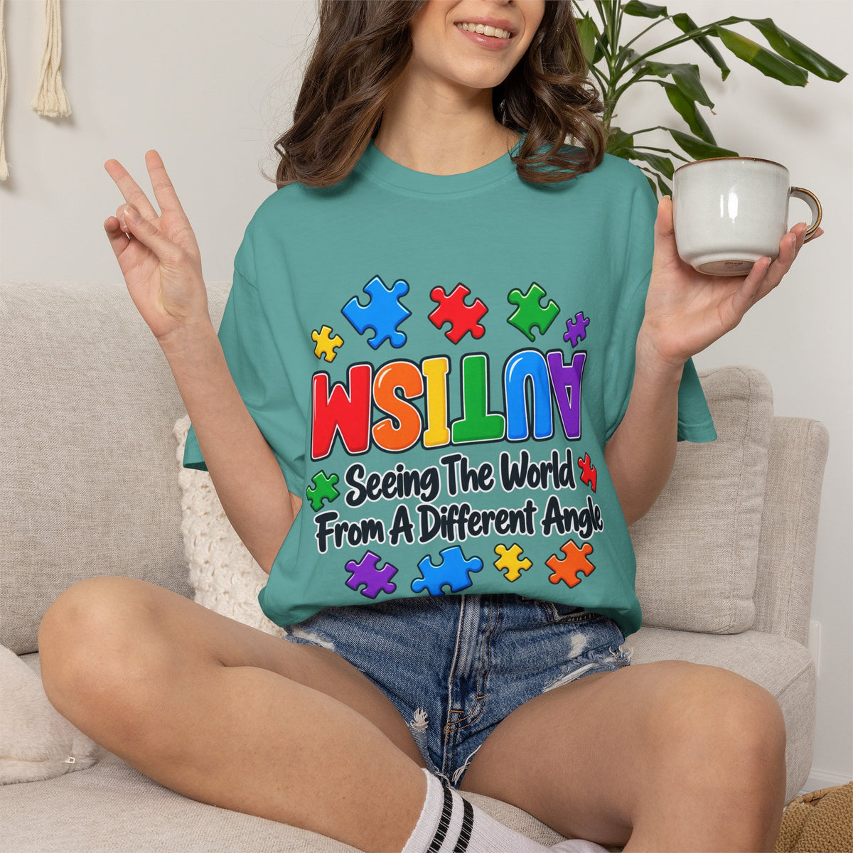 Autism Awareness T-Shirt — "Seeing the World From a Different Angle" Puzzle Design