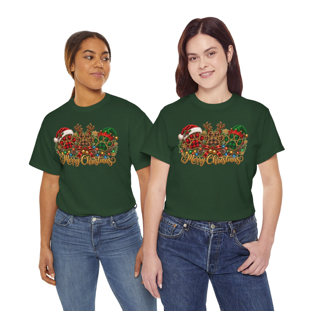 Merry Christmas Paw Prints Holiday Graphic Tee