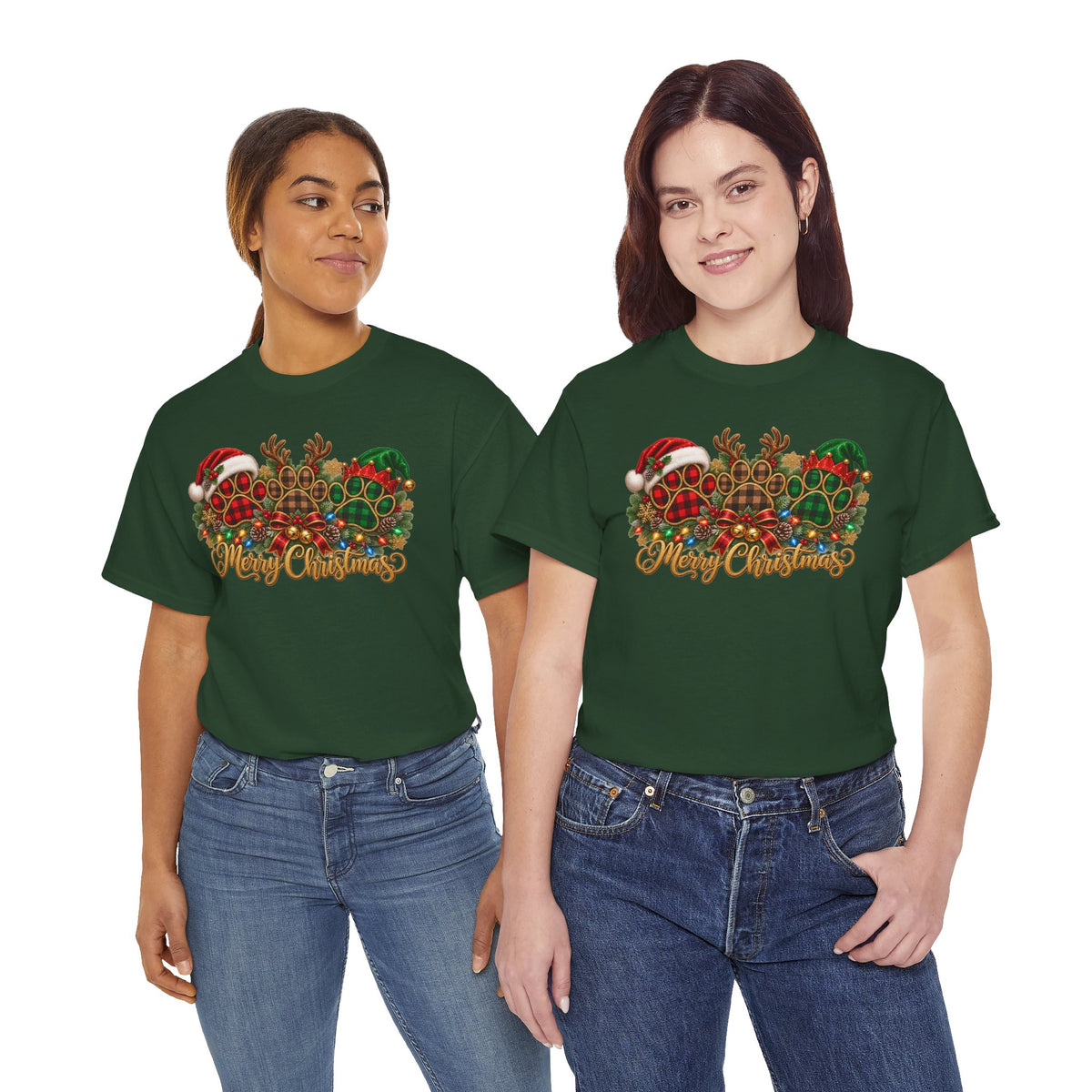 Merry Christmas Paw Prints Holiday Graphic Tee