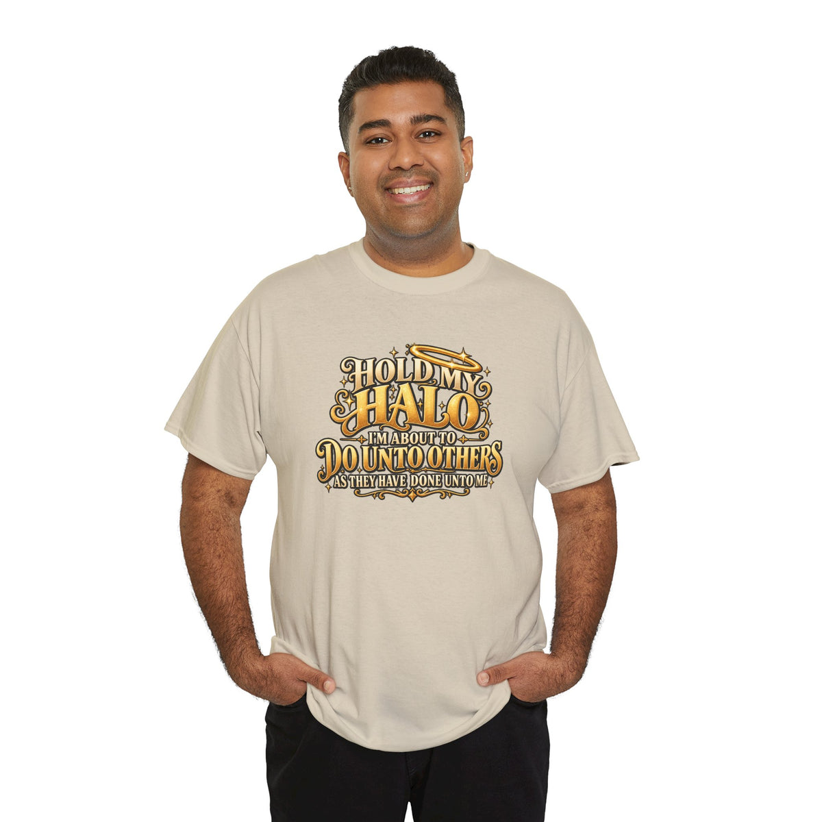 T-Shirt — "Hold My Halo I'm About To Do Unto Others" Vintage Faith Graphic Tee