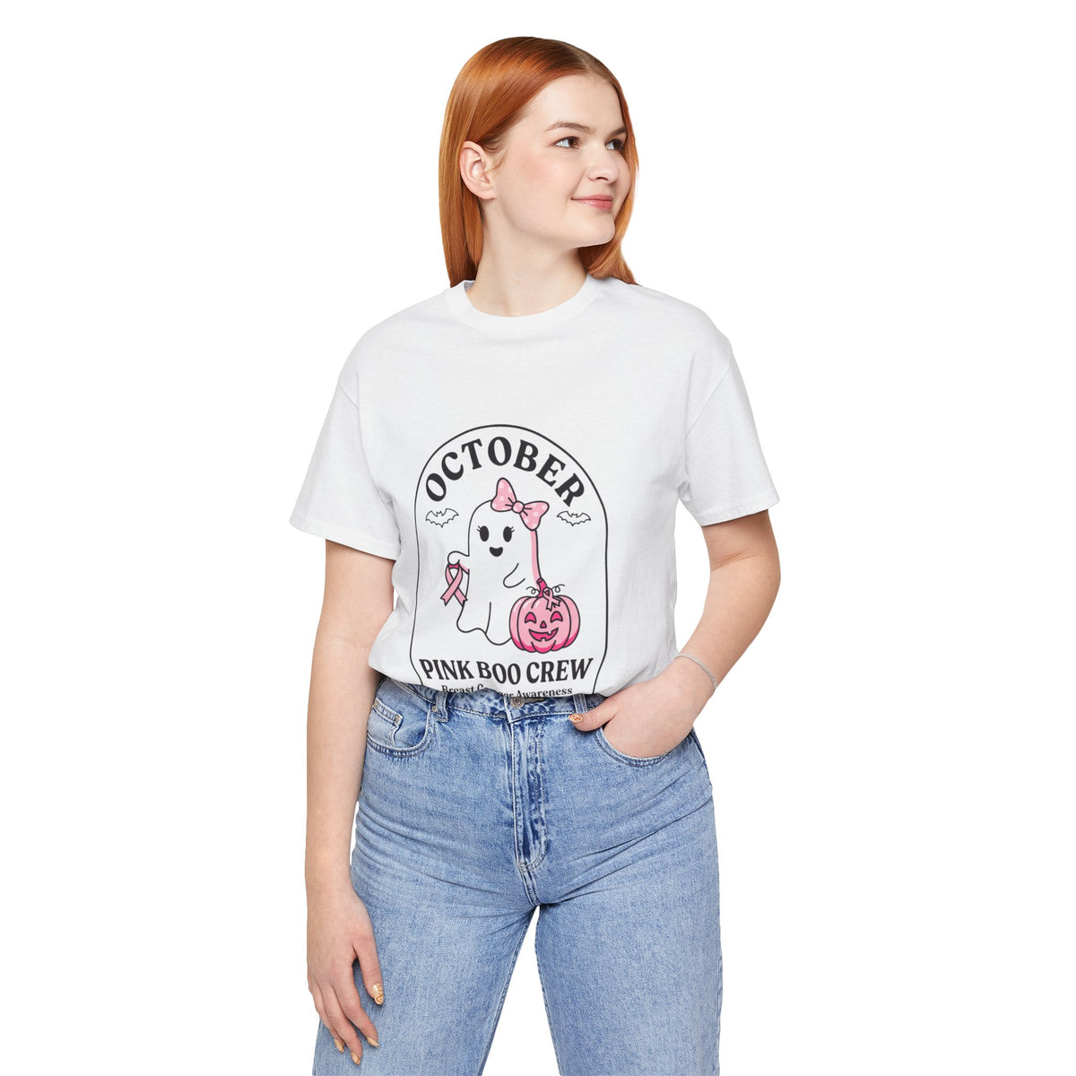 October Pink Boo Crew Tee — Breast Cancer Awareness Ghost T-Shirt