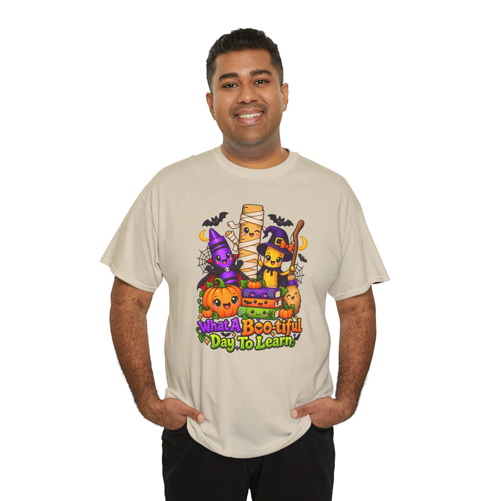 Halloween Teacher Tee — "What A Boo-tiful Day To Learn" Kids' Classroom Shirt