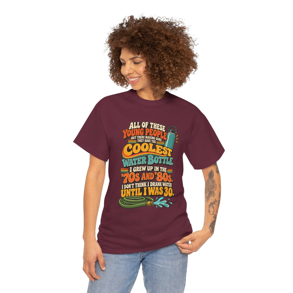 Retro 70s-80s Funny Water Bottle Tee — "Coolest Water Bottle" Graphic T-Shirt