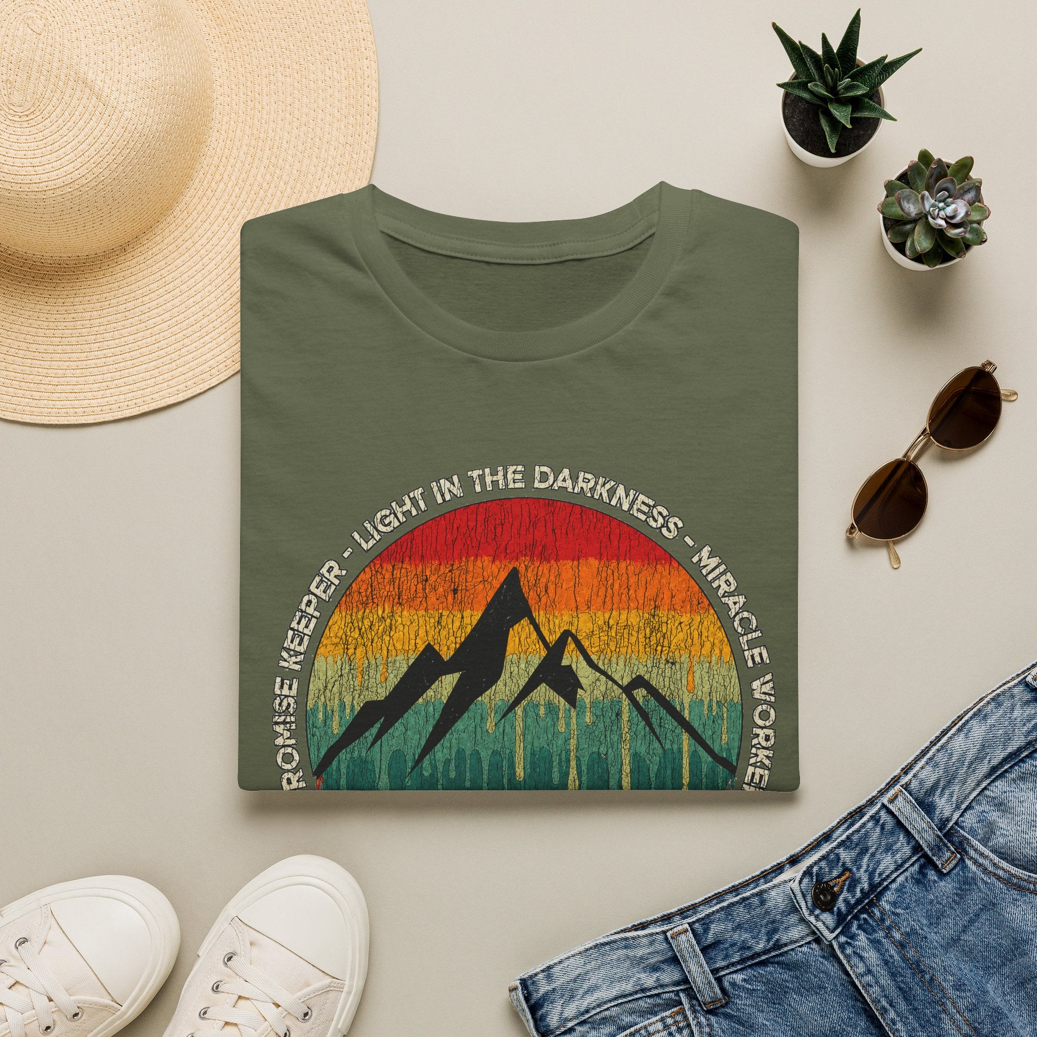 Waymaker Mountain T-Shirt — “Promise Keeper, Light in the Darkness” Christian Graphic Tee