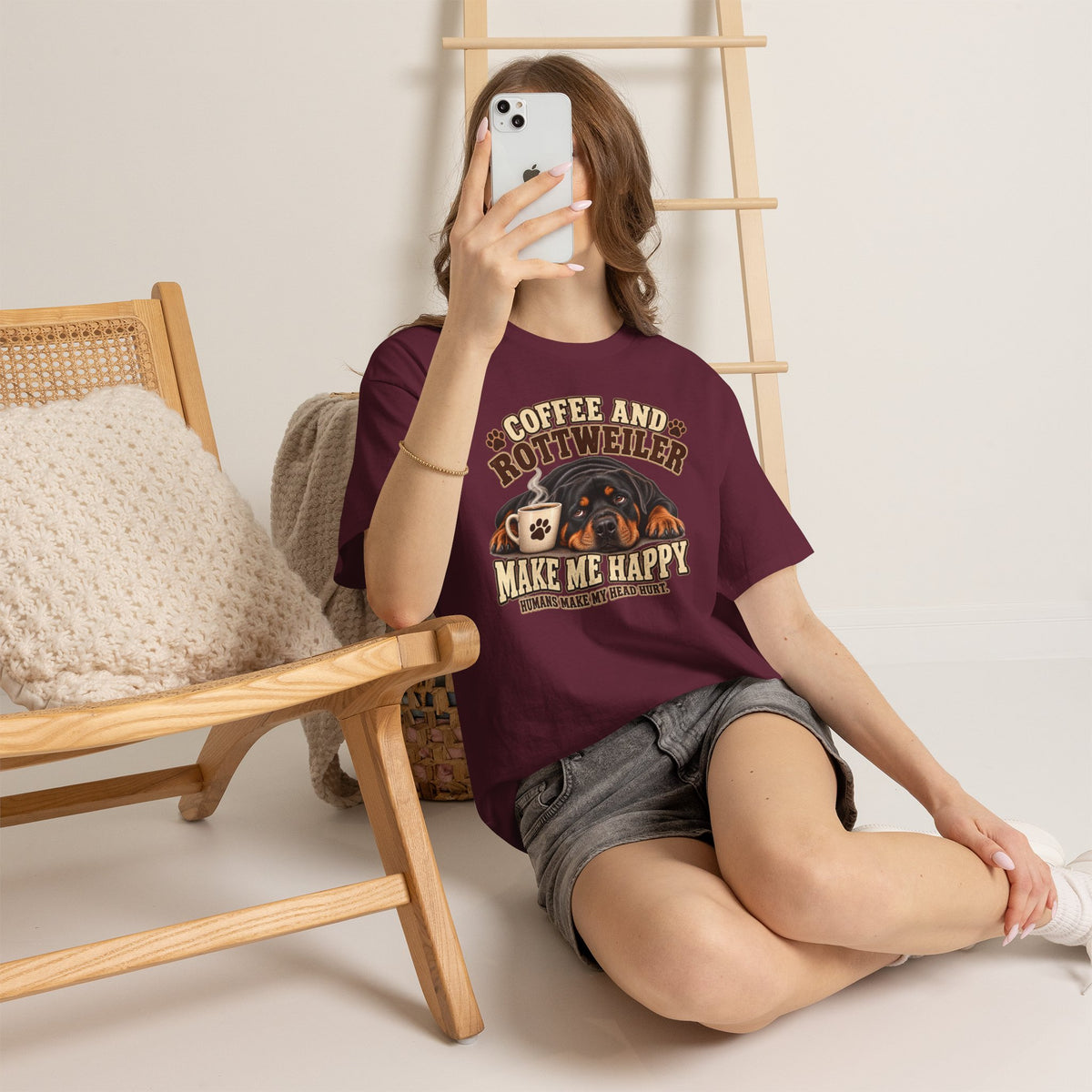 Coffee and Rottweiler Tee — "Coffee and Rottweiler Make Me Happy" Dog Lover Shirt