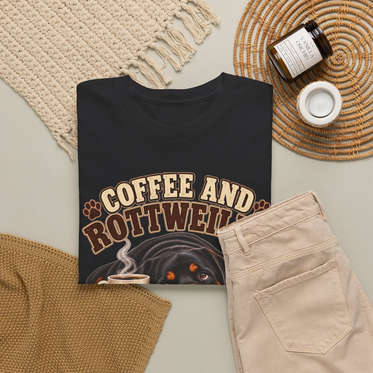 Coffee and Rottweiler Tee — "Coffee and Rottweiler Make Me Happy" Dog Lover Shirt