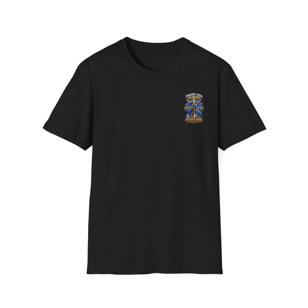 T-Shirt — "Thank You God I Keep Going" Faith Graphic Pocket Tee