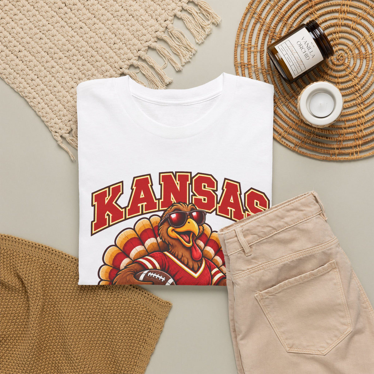 Kansas Thanksgiving Football T‑Shirt — Turkey Mascot Holiday Game Tee