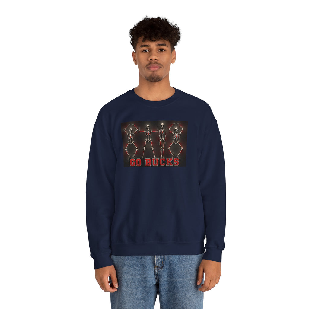 Crewneck Sweatshirt — 'Go Bucks' Dance Skeletons Graphic