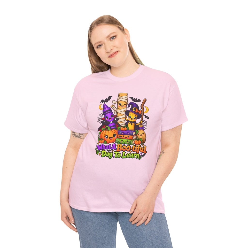 Halloween Teacher Tee — "What A Boo-tiful Day To Learn" Kids' Classroom Shirt