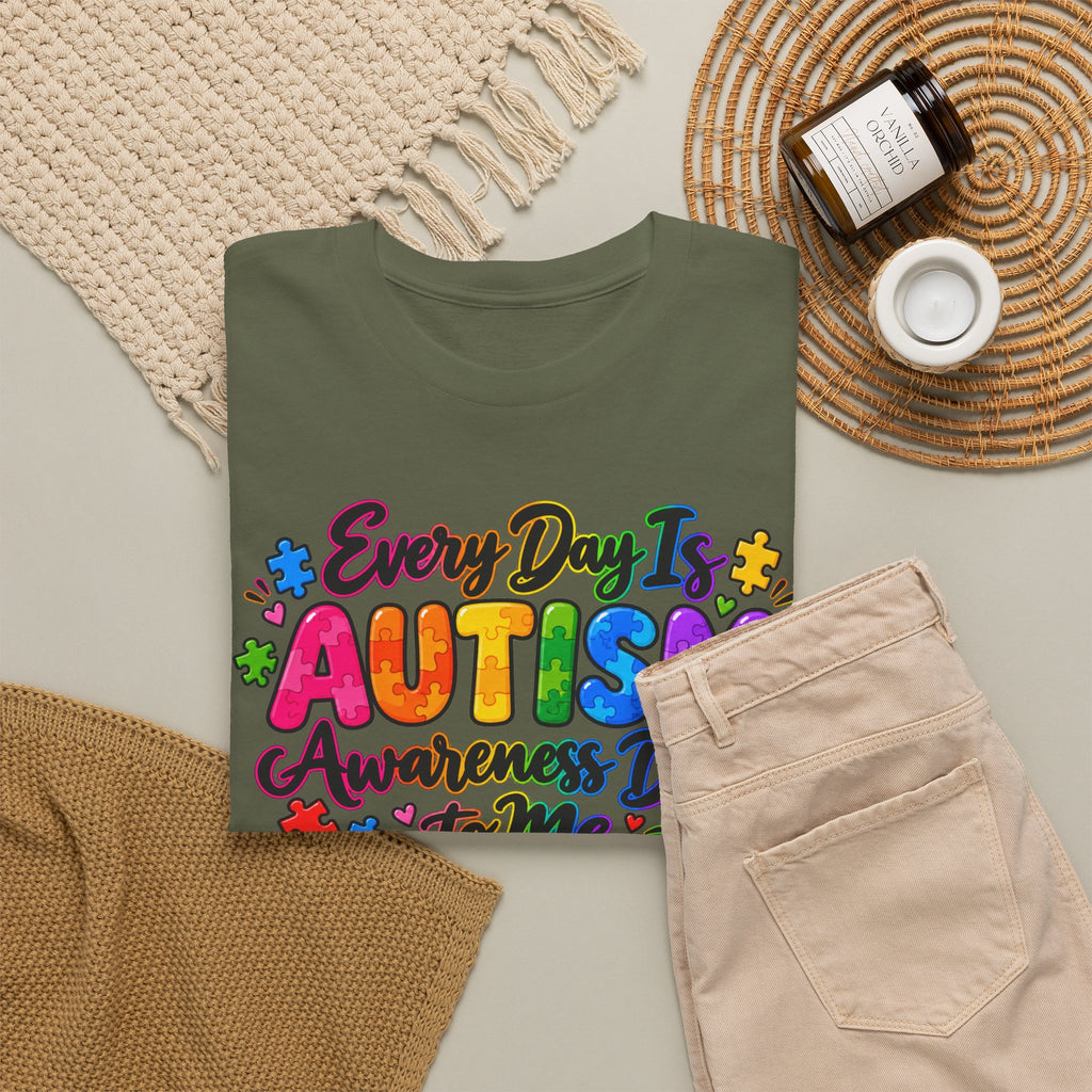 Autism Awareness T-Shirt — "Every Day Is Autism Awareness Day to Me" Colorful Puzzle Tee
