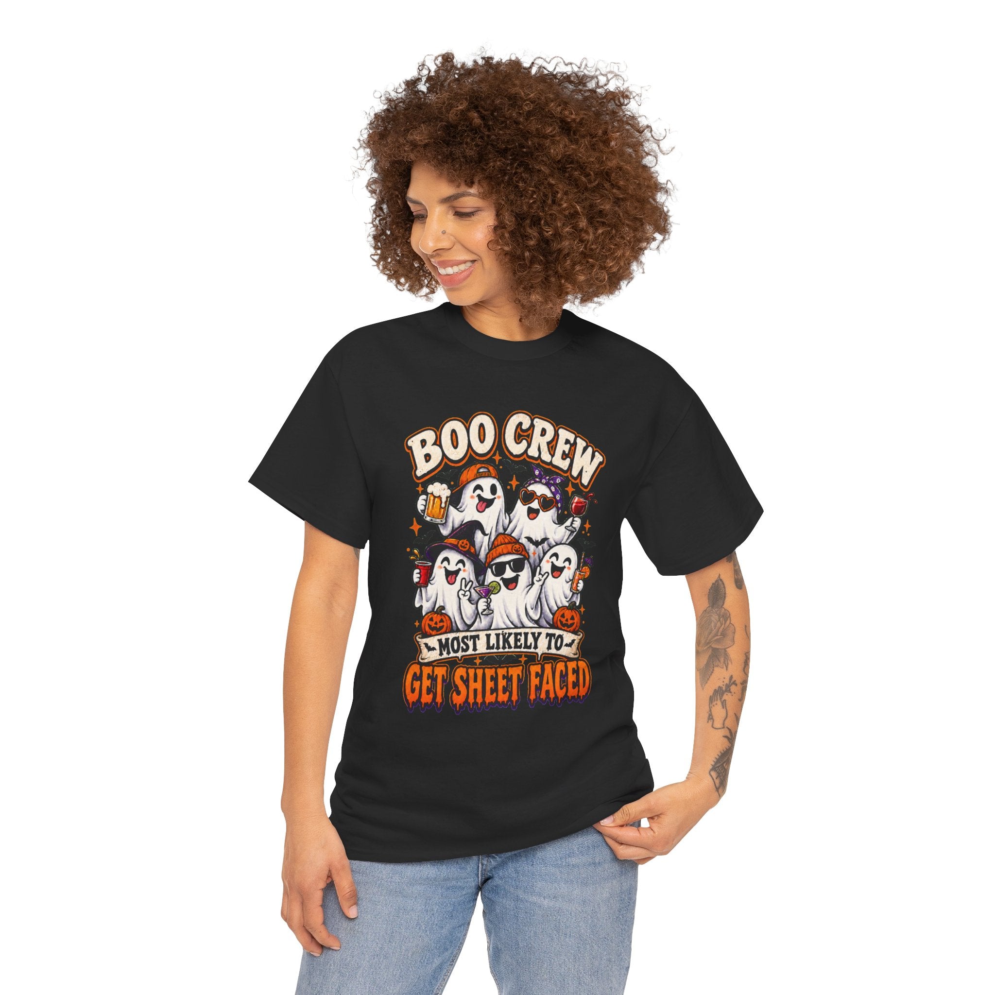 Boo Crew Halloween T-Shirt — “Most Likely to Get Sheet Faced” Funny Ghost Party Tee