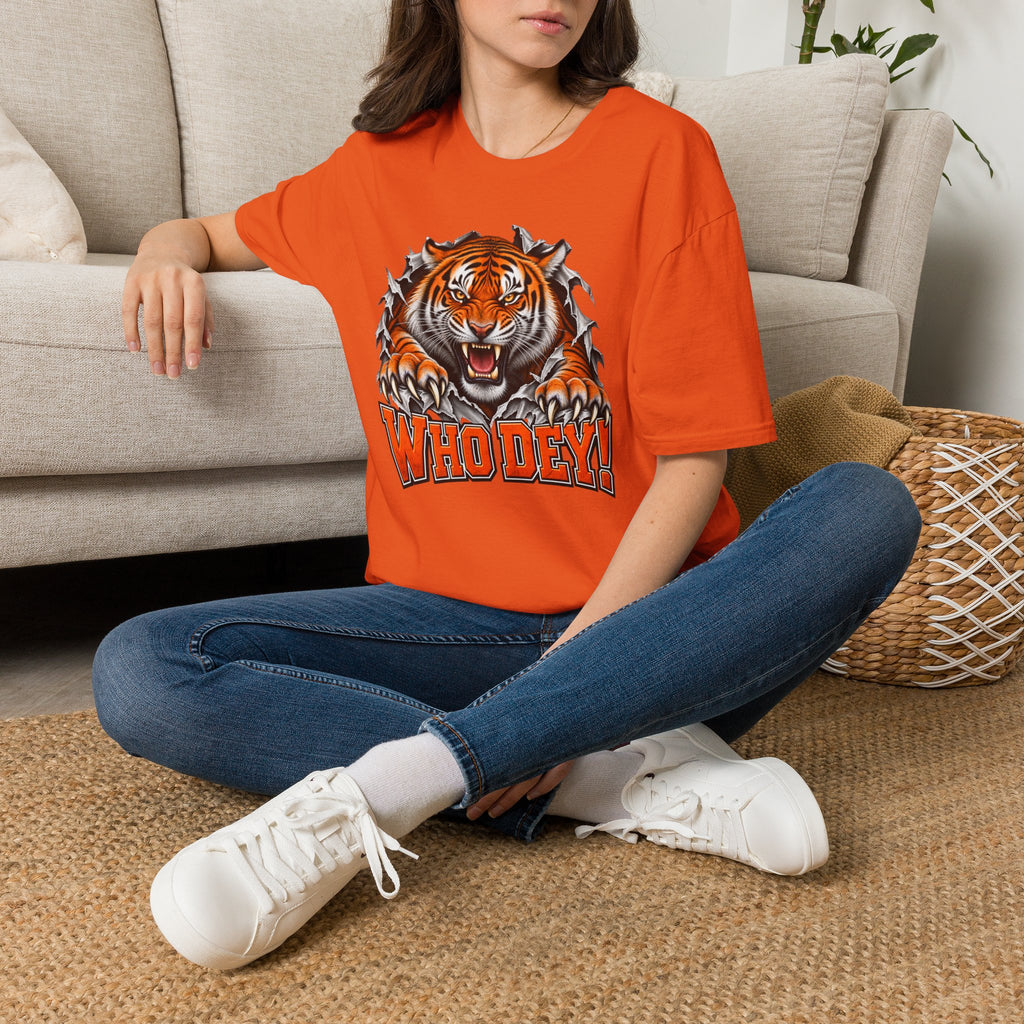 Tiger Graphic T-Shirt — "Who Dey!" Fierce Roaring Design