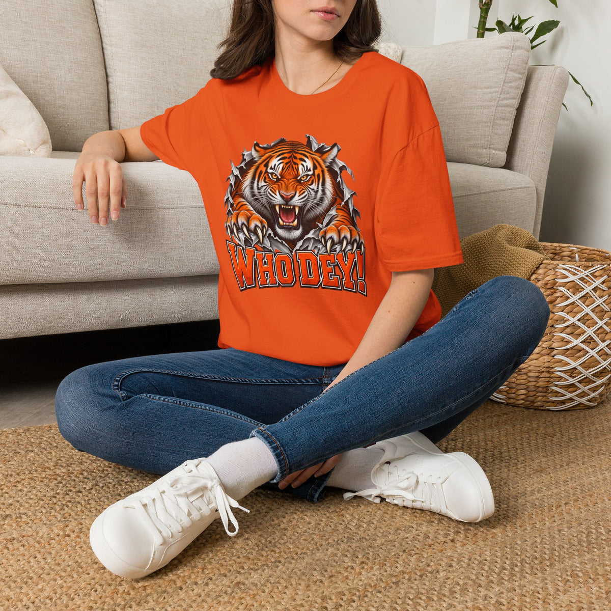 Tiger Graphic T-Shirt — "Who Dey!" Fierce Roaring Design