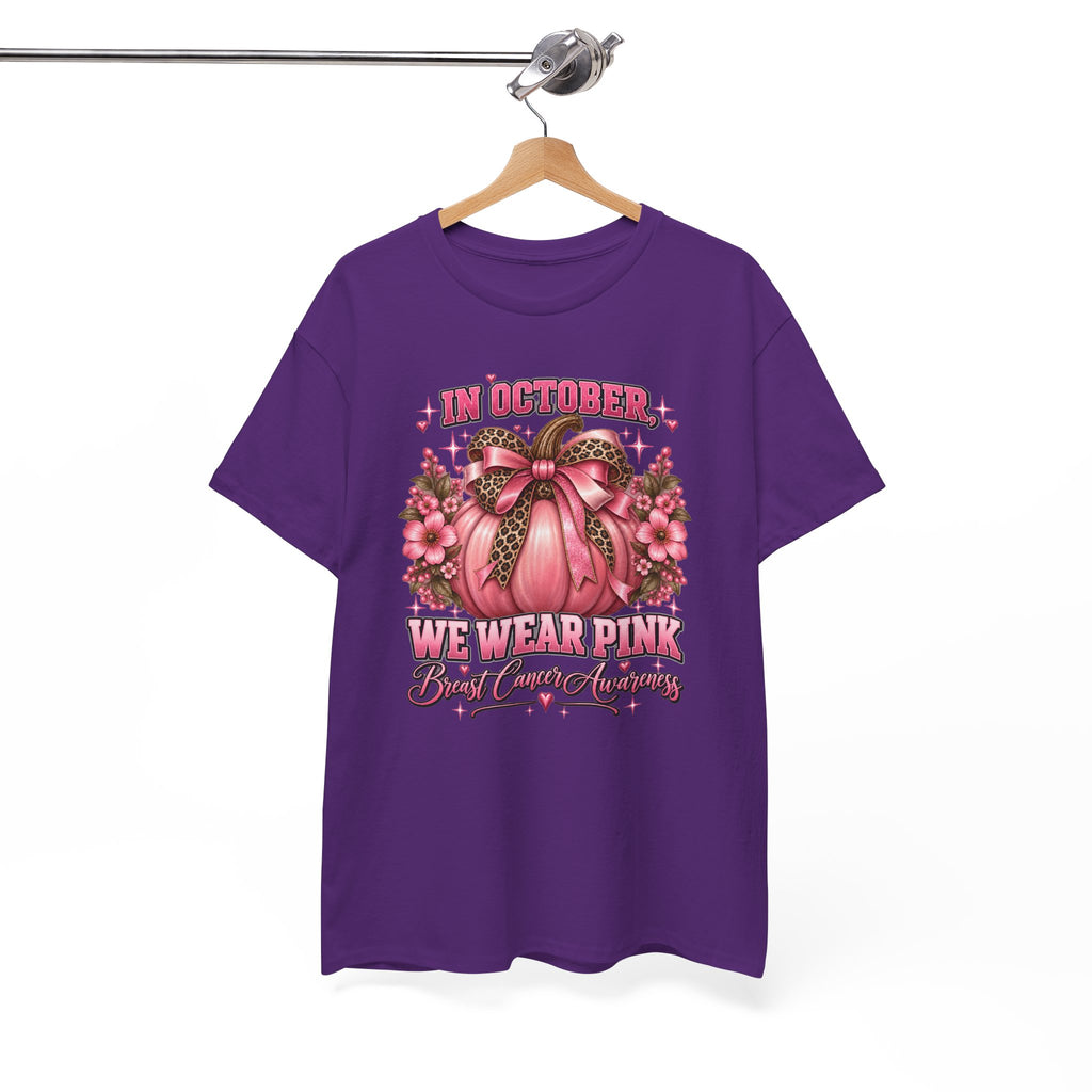 Breast Cancer Awareness T-Shirt — "In October We Wear Pink" Pumpkin Design
