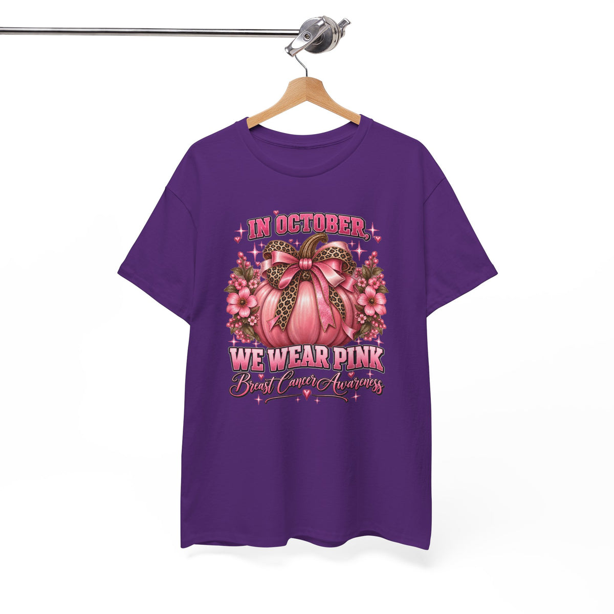 Breast Cancer Awareness T-Shirt — "In October We Wear Pink" Pumpkin Design