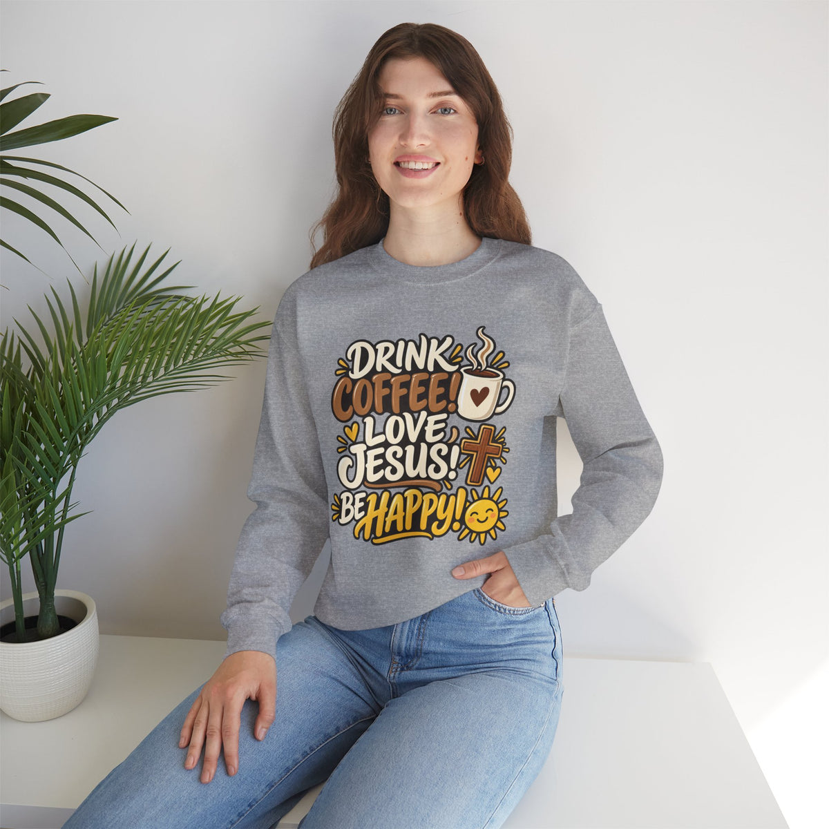 Coffee, Jesus & Be Happy Crewneck Sweatshirt