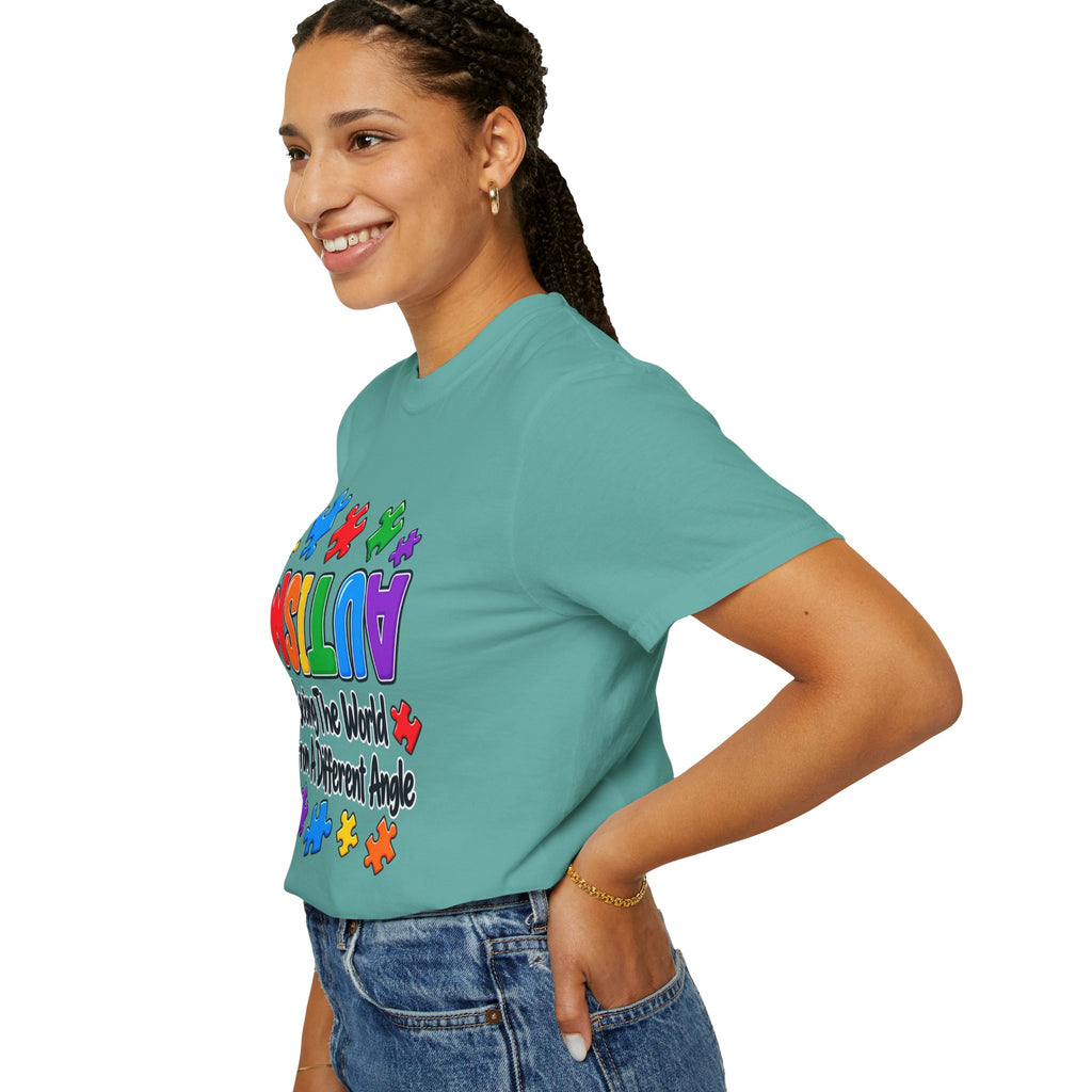Autism Awareness T-Shirt — "Seeing the World From a Different Angle" Puzzle Design