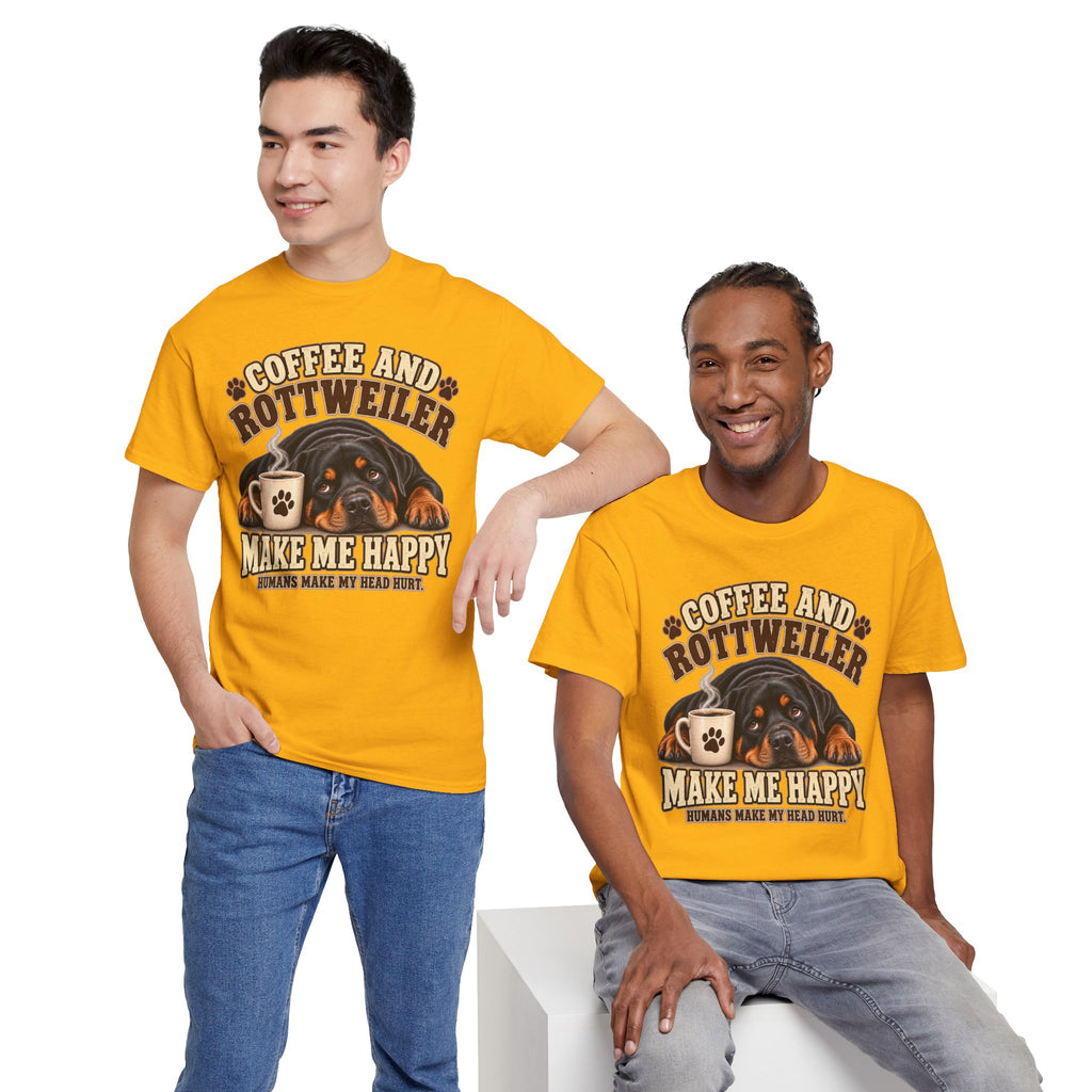 Coffee and Rottweiler Tee — "Coffee and Rottweiler Make Me Happy" Dog Lover Shirt