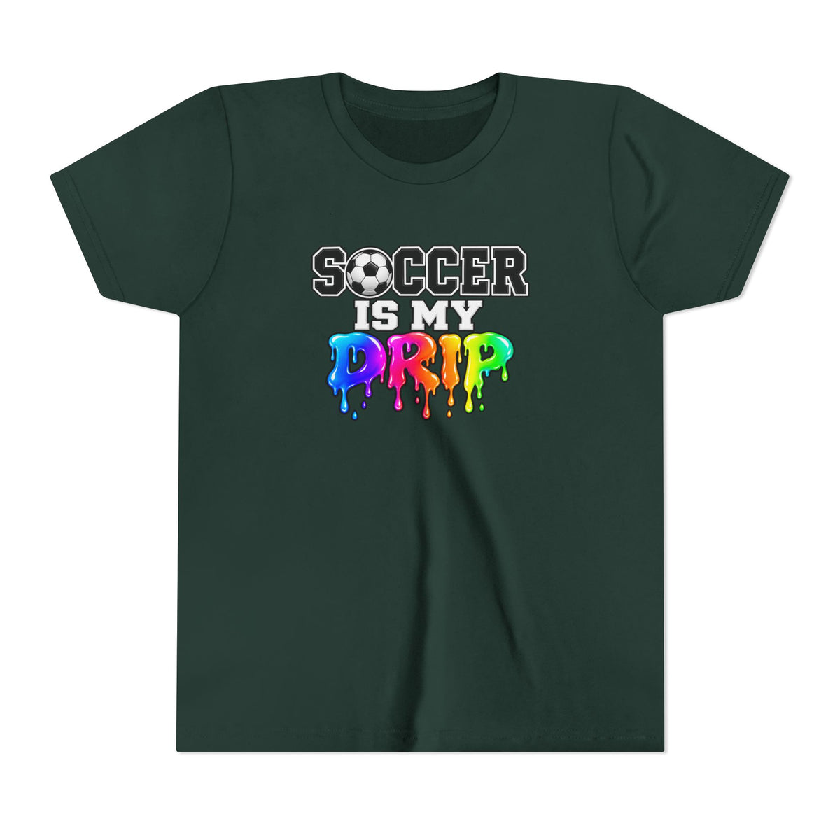 Youth Tee — "Soccer Is My Drip" Colorful Drip Soccer Graphic