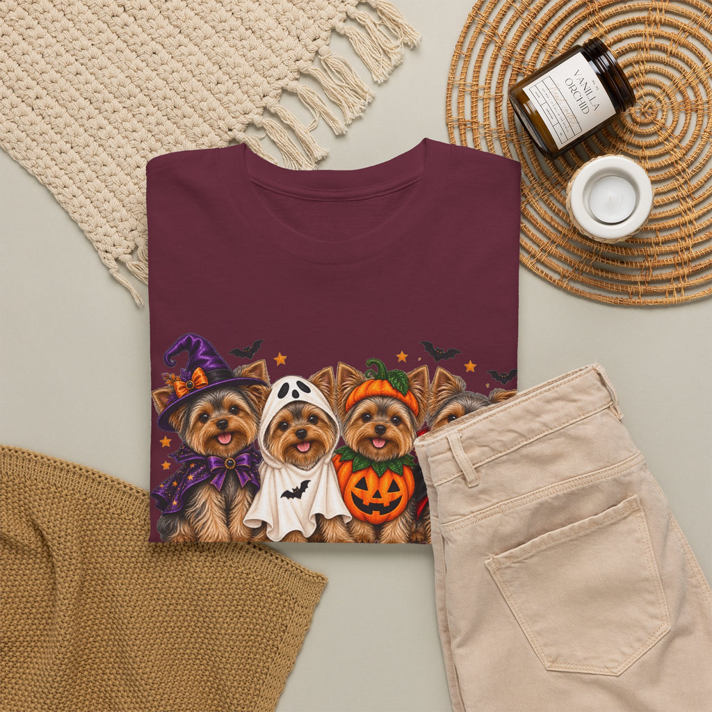 Halloween Yorkie T-Shirt — Cute Yorkies in Costumes (Pumpkin, Ghost, Witch, Vampire)