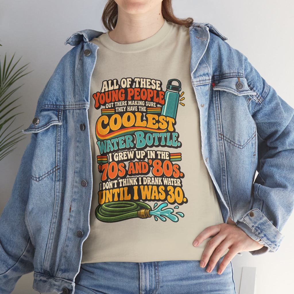 Retro 70s-80s Funny Water Bottle Tee — "Coolest Water Bottle" Graphic T-Shirt
