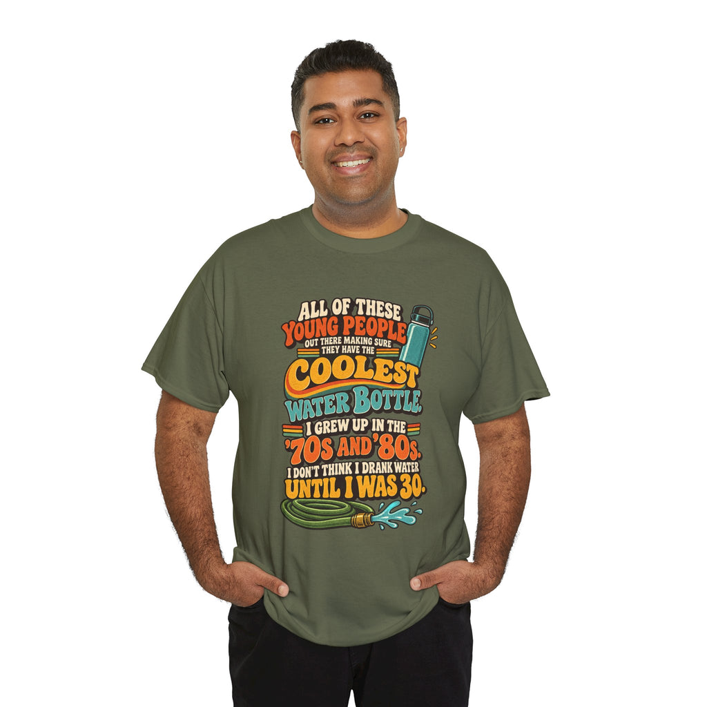 Retro 70s-80s Funny Water Bottle Tee — "Coolest Water Bottle" Graphic T-Shirt
