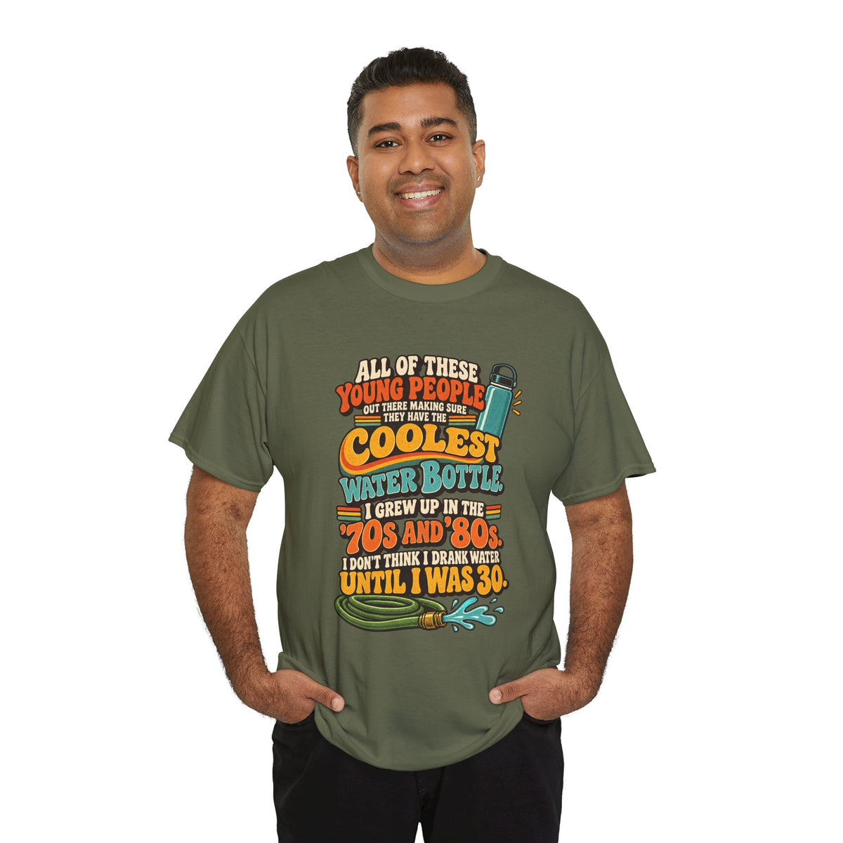 Retro 70s-80s Funny Water Bottle Tee — "Coolest Water Bottle" Graphic T-Shirt