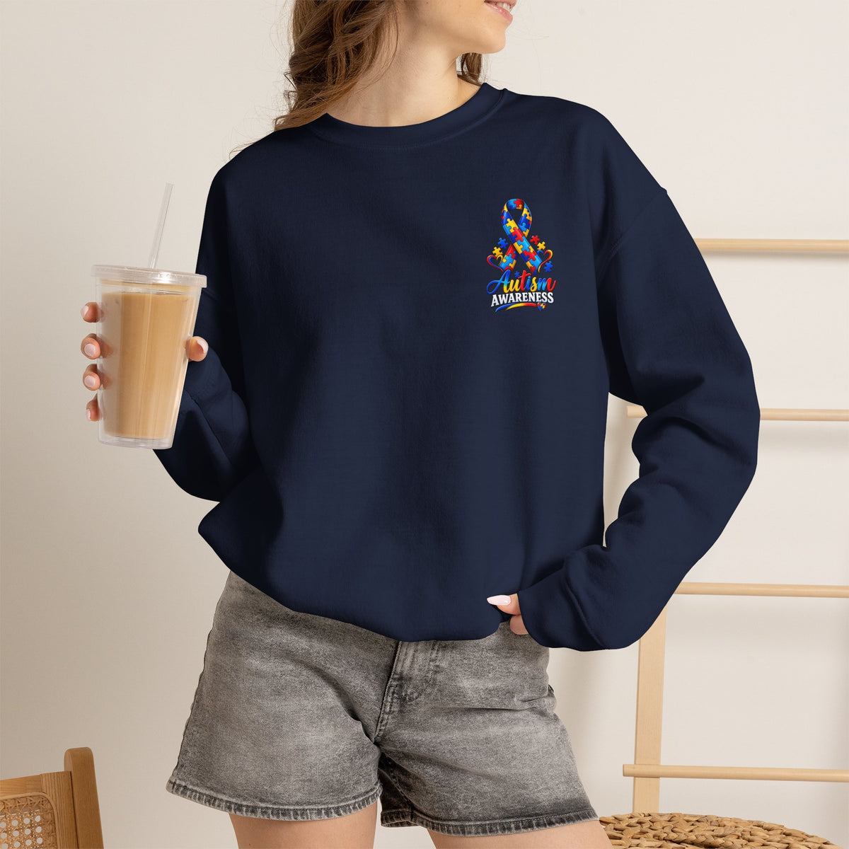 Autism Awareness Ribbon Crewneck Sweatshirt