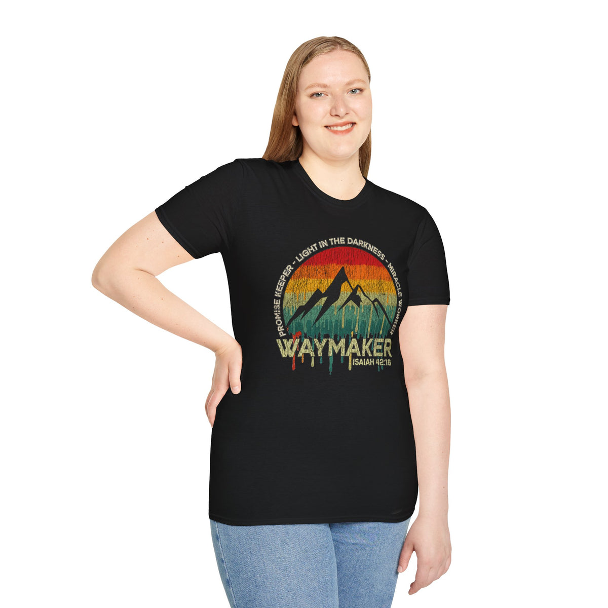 Waymaker Mountain T-Shirt — “Promise Keeper, Light in the Darkness” Christian Graphic Tee